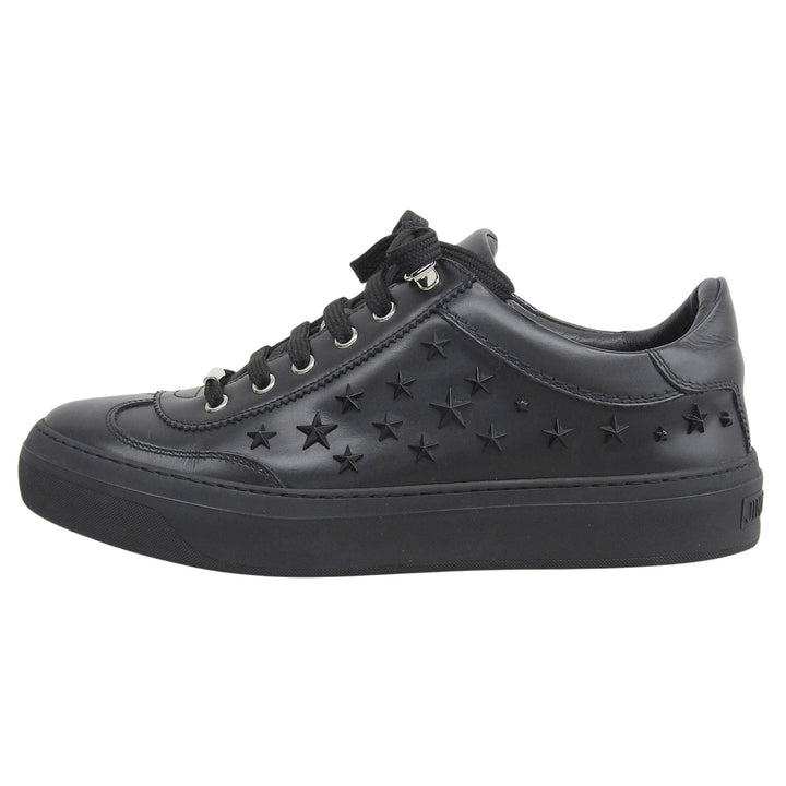 Great JIMMY CHOO Low cut sneakers star studs lace up black leather mens 41