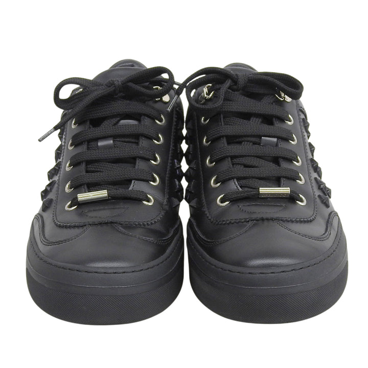 Great JIMMY CHOO Low cut sneakers star studs lace up black leather mens 41