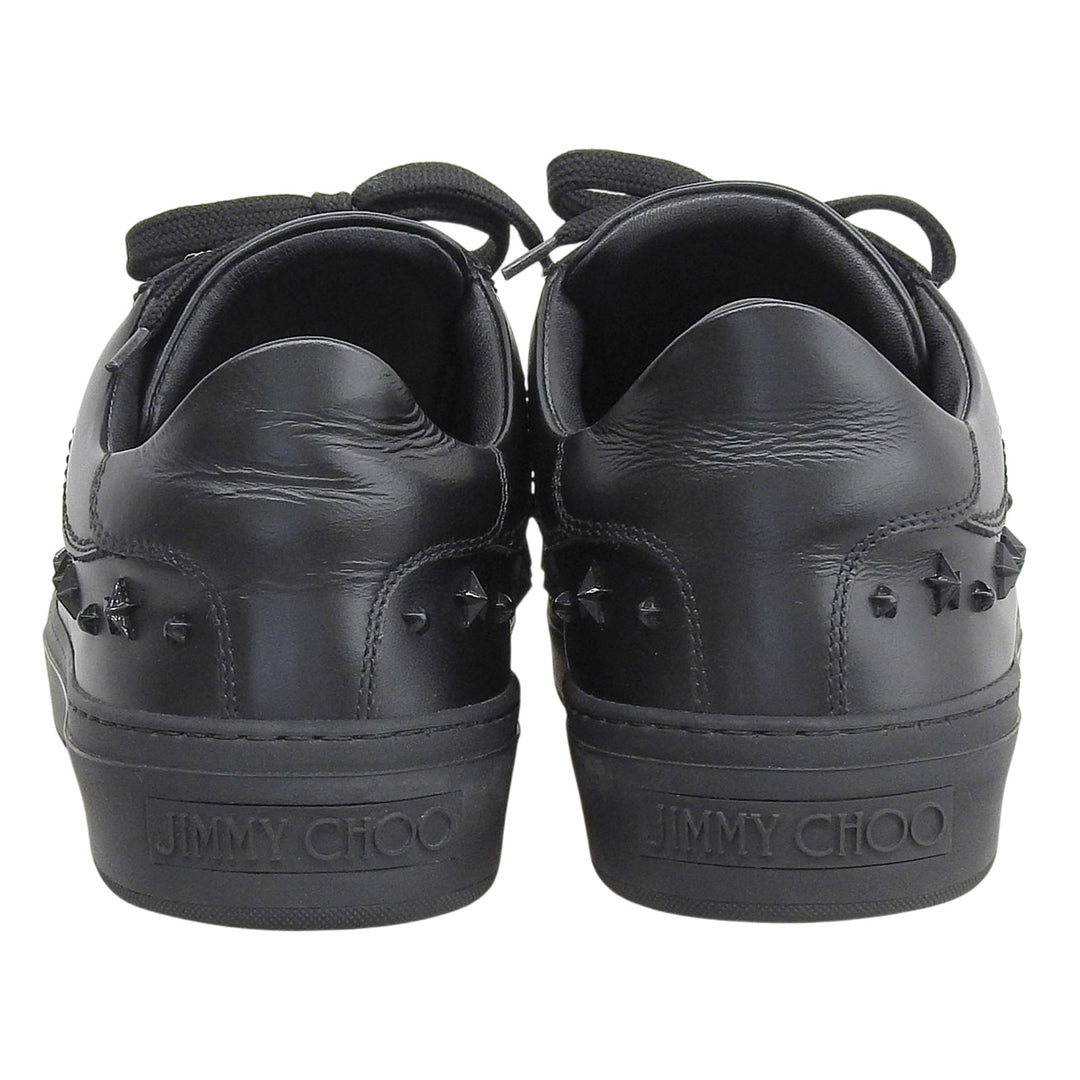 Great JIMMY CHOO Low cut sneakers star studs lace up black leather mens 41