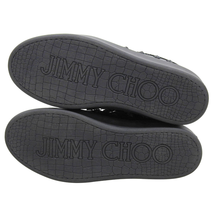 Great JIMMY CHOO Low cut sneakers star studs lace up black leather mens 41