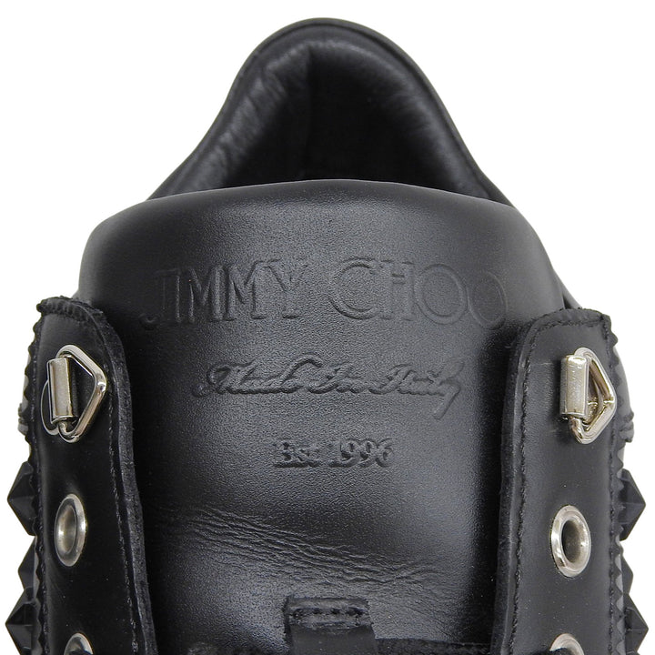 Great JIMMY CHOO Low cut sneakers star studs lace up black leather mens 41