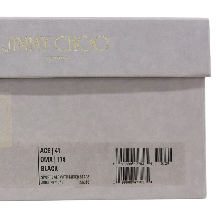 Great JIMMY CHOO Low cut sneakers star studs lace up black leather mens 41
