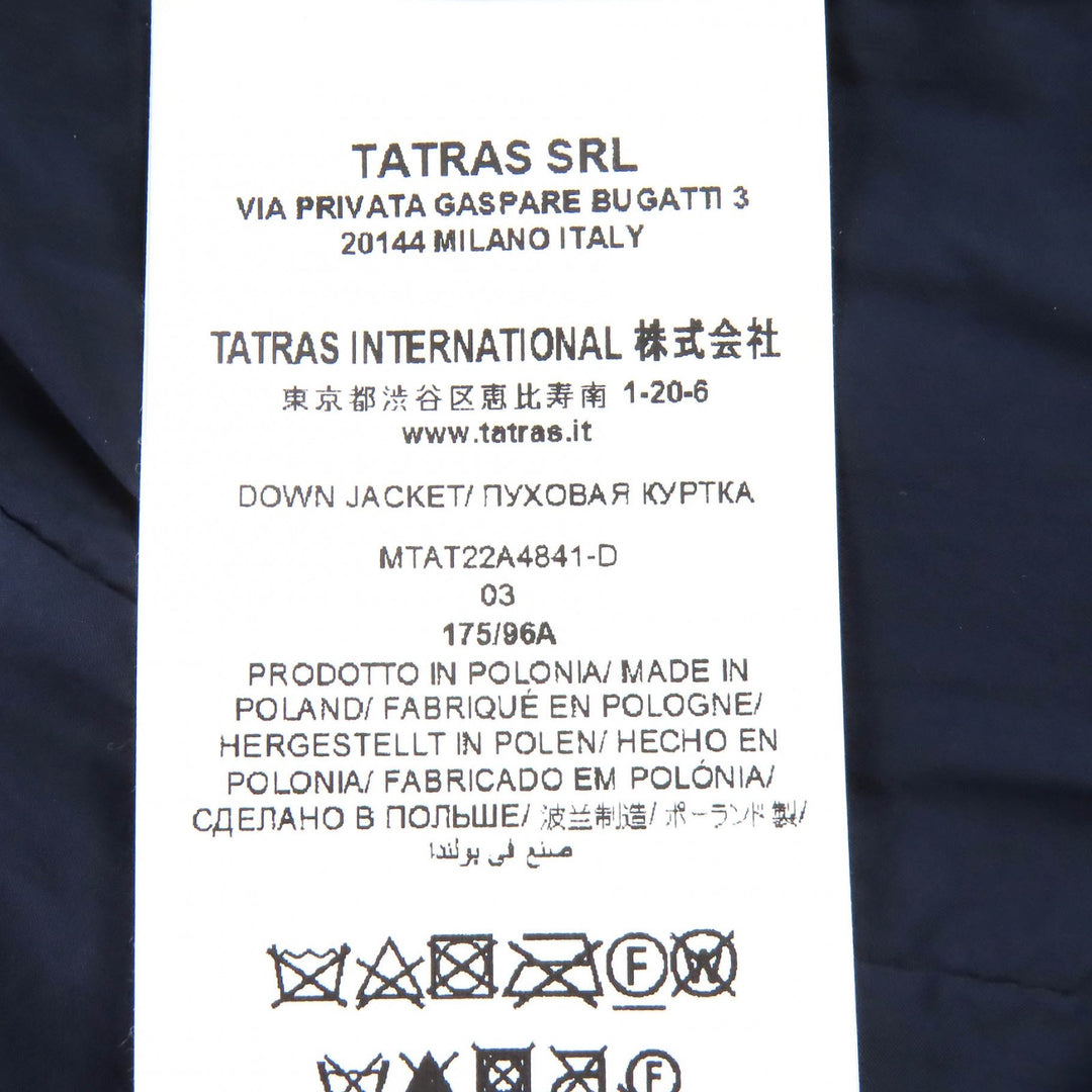 Great TATRAS Down jacket GESSO Logo patch Hooded ZIP UP Navy mens MTAT22A4841