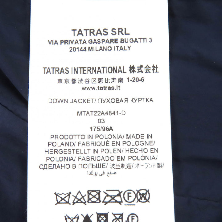 Great TATRAS Down jacket GESSO Logo patch Hooded ZIP UP Navy mens MTAT22A4841