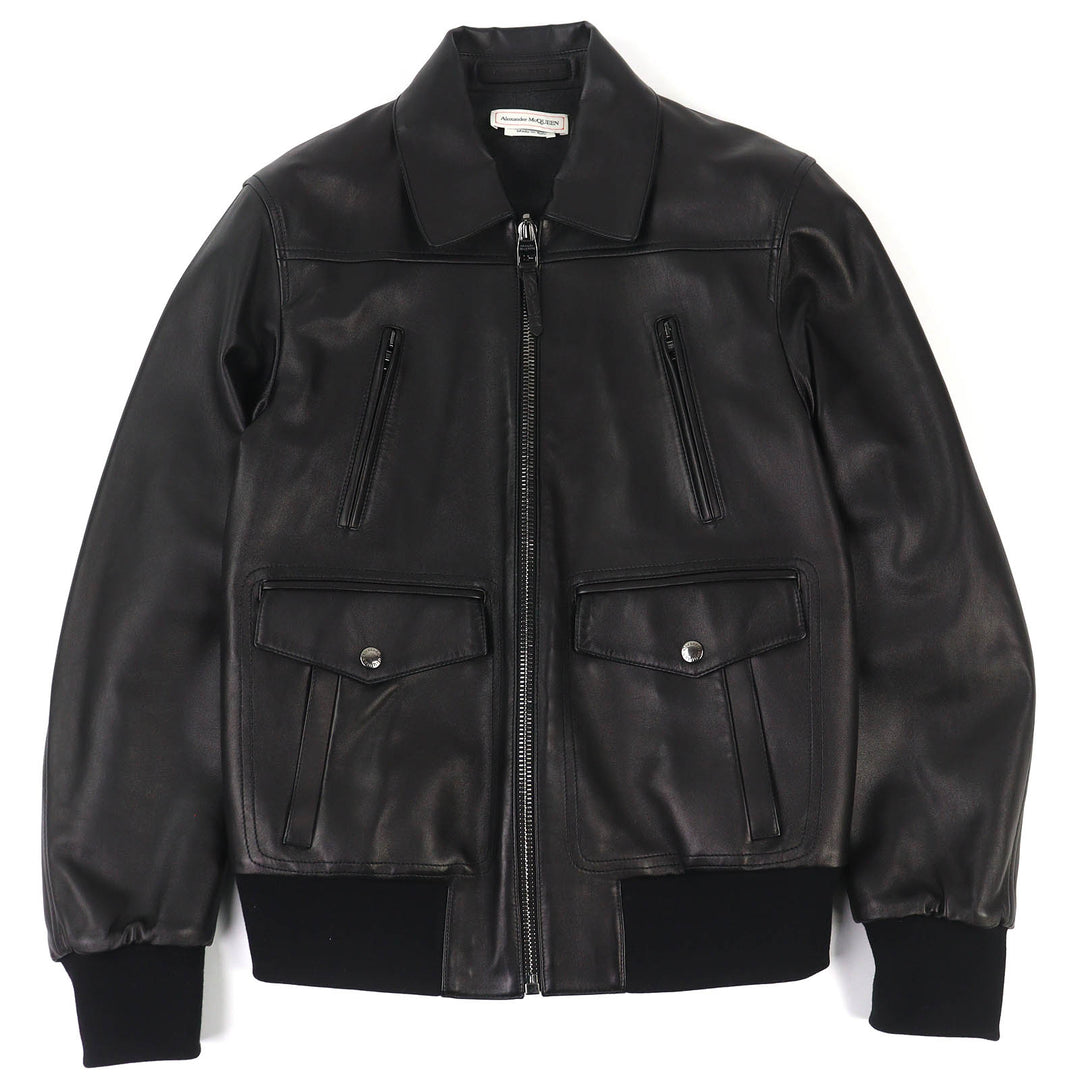 Excellent Alexander McQueen leather jacket Logo-embossed reversible 46 603442
