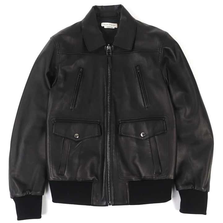 Excellent Alexander McQueen leather jacket Logo-embossed reversible 46 603442
