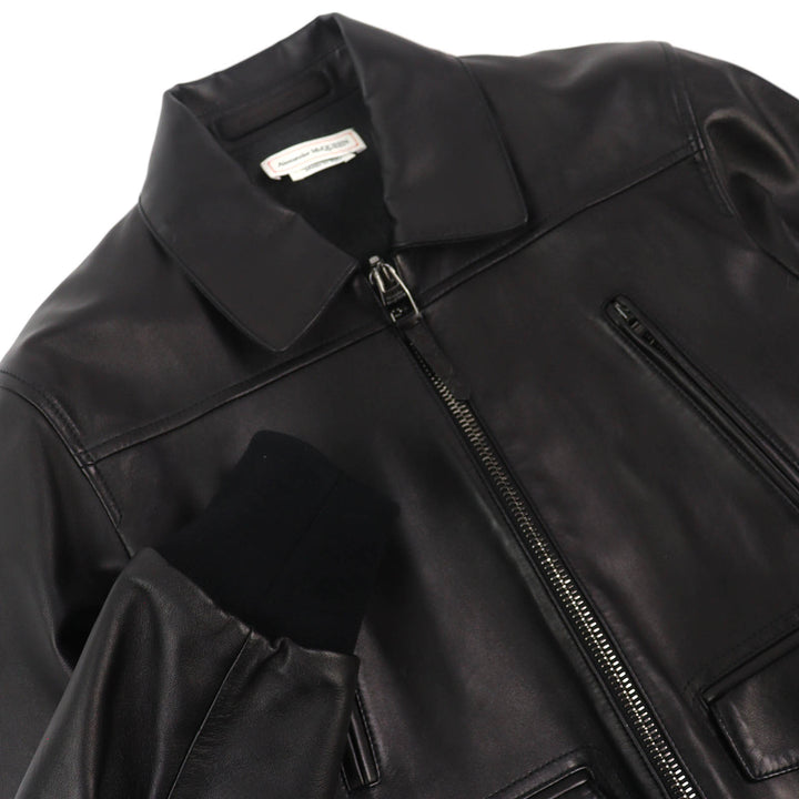 Excellent Alexander McQueen leather jacket Logo-embossed reversible 46 603442