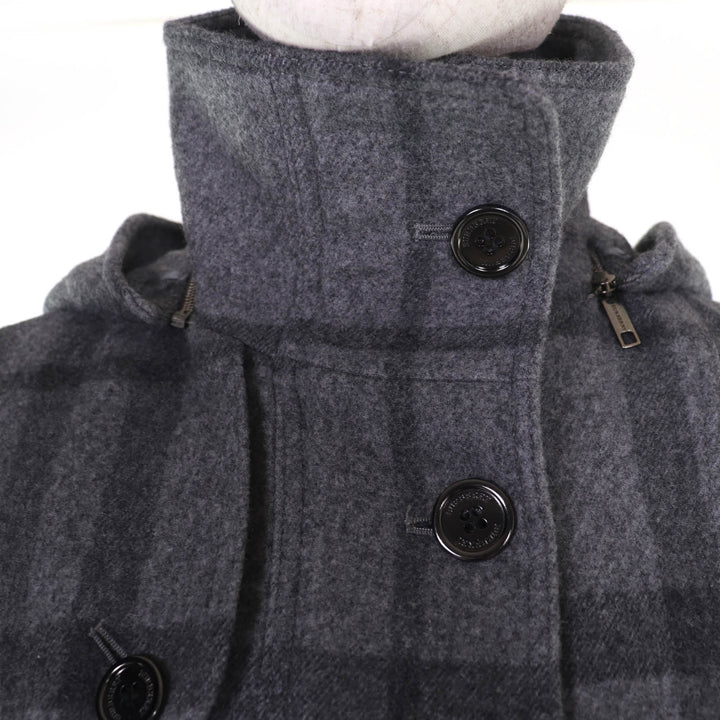 Excellent BURBERRY LONDON coat Check Pattern Belted Hooded Short gray wool 38