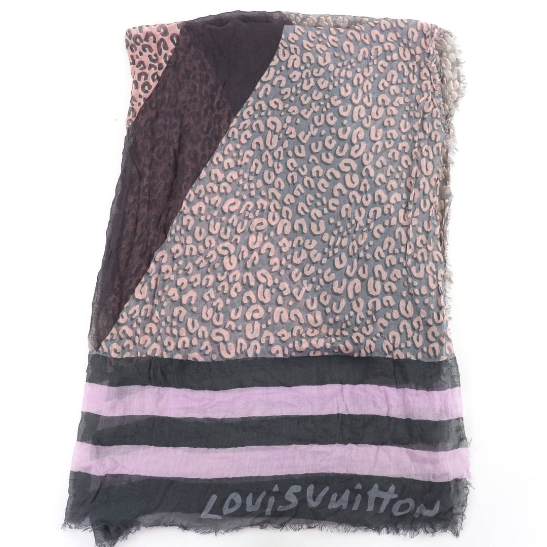 Great LOUIS VUITTON Stall Large Animal Border Pattern with Logo cashmere M75033