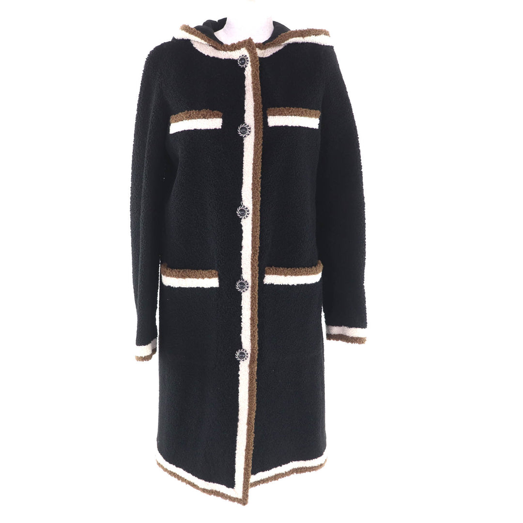 Excellent CHANEL Mouton coat black silk Women 34 P54568