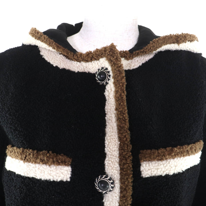 Excellent CHANEL Mouton coat black silk Women 34 P54568