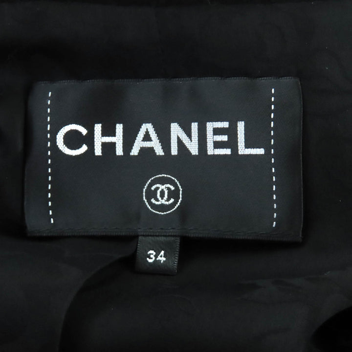Excellent CHANEL Mouton coat black silk Women 34 P54568