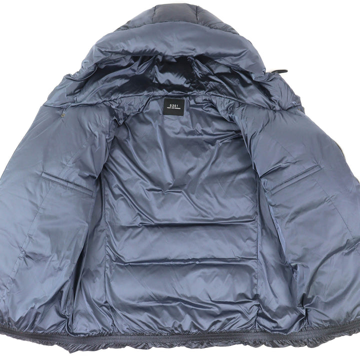 Pristine 5351 Down jacket Logo leather patch hooded zip-up Blue gray mens 46