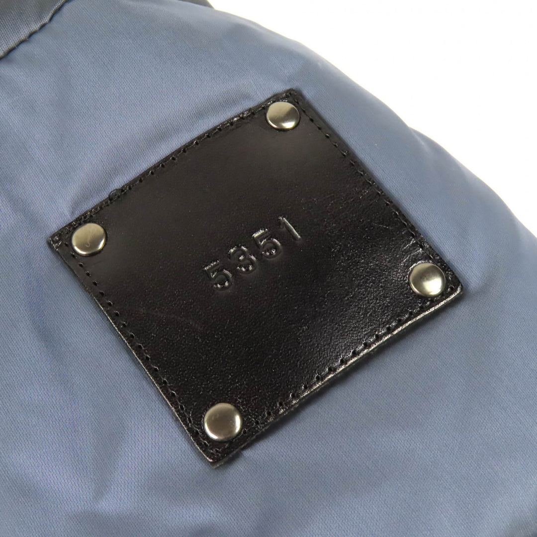 Pristine 5351 Down jacket Logo leather patch hooded zip-up Blue gray mens 46