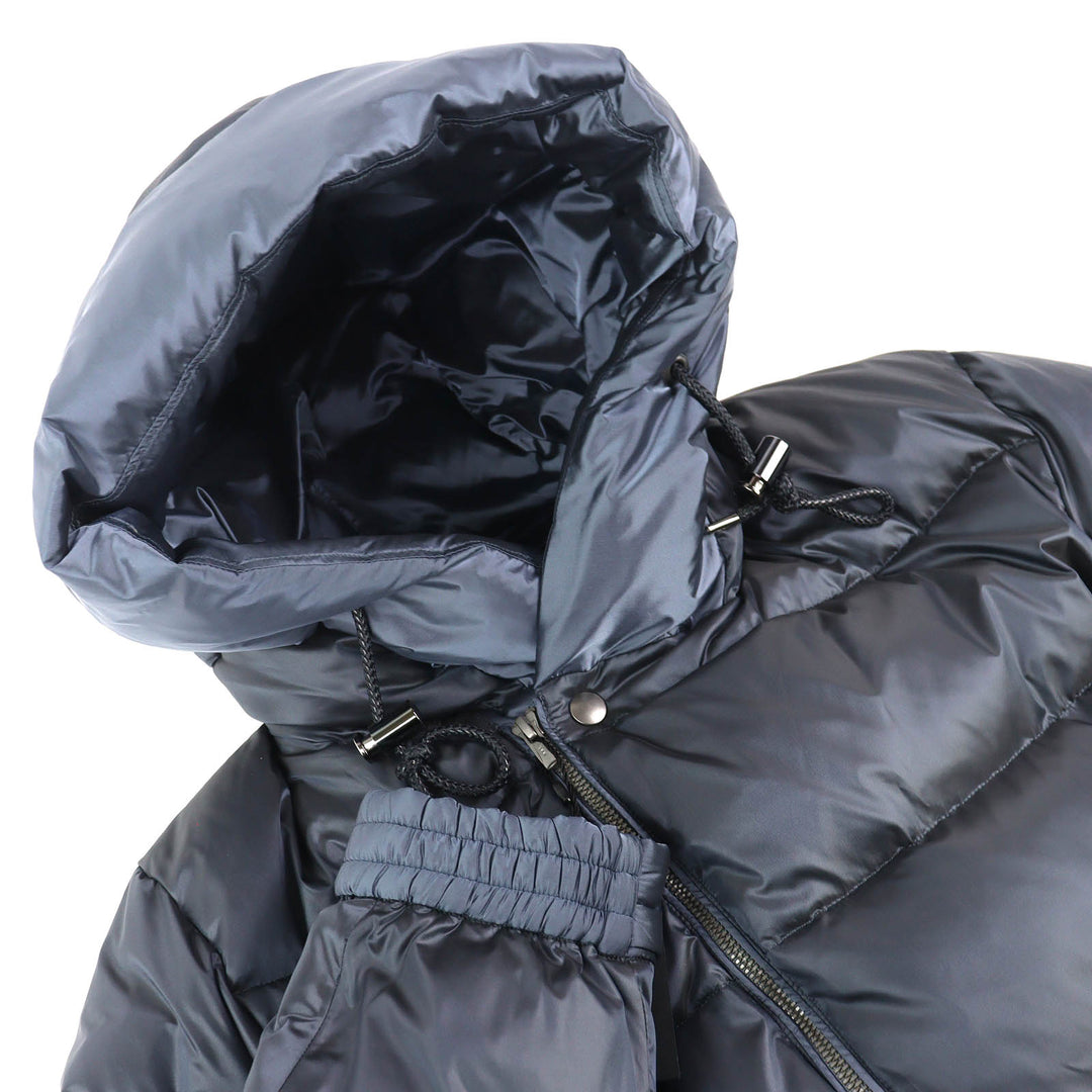 Pristine 5351 Down jacket Logo leather patch hooded zip-up Blue gray mens 46