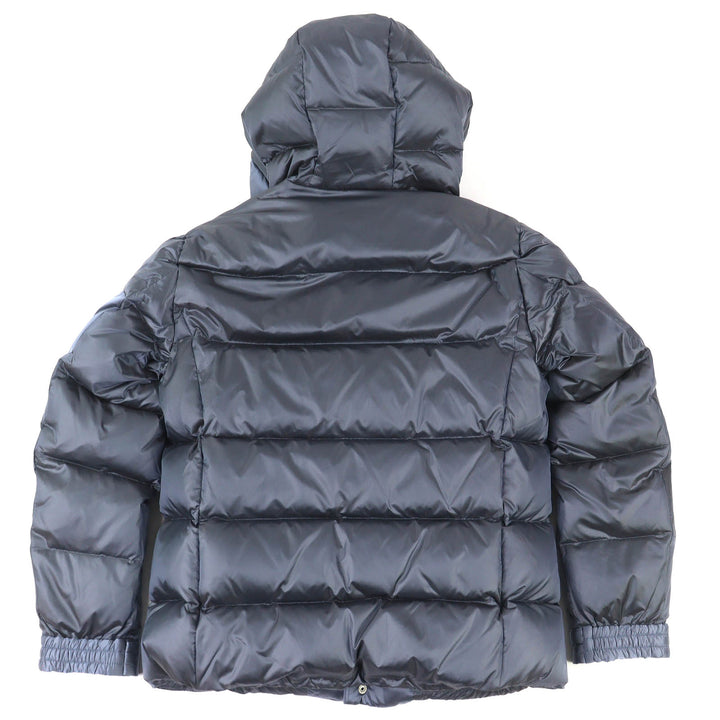 Pristine 5351 Down jacket Logo leather patch hooded zip-up Blue gray mens 46