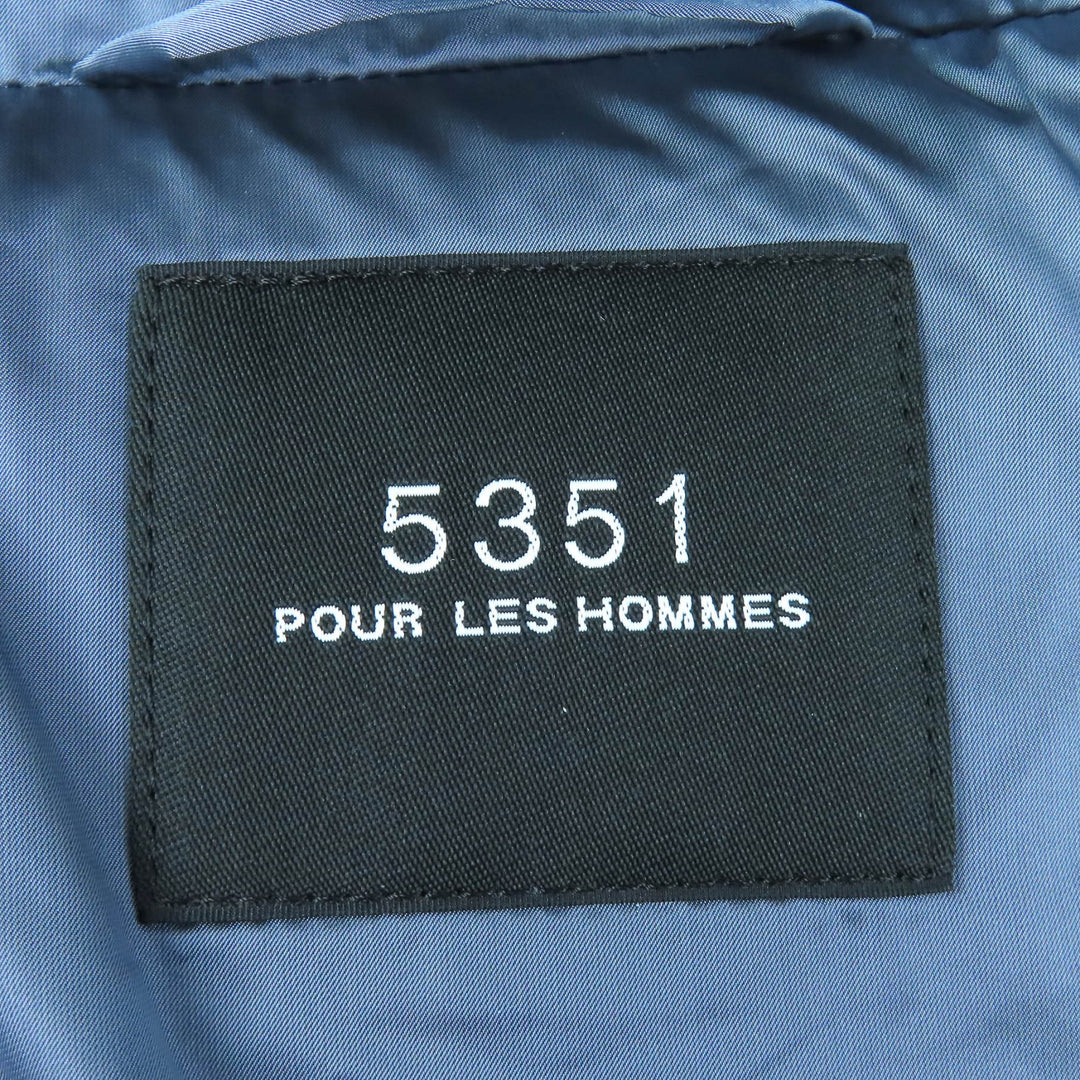 Pristine 5351 Down jacket Logo leather patch hooded zip-up Blue gray mens 46