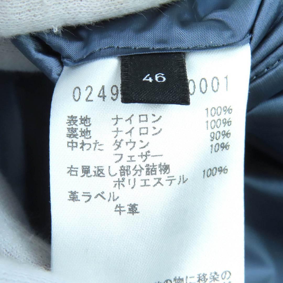 Pristine 5351 Down jacket Logo leather patch hooded zip-up Blue gray mens 46