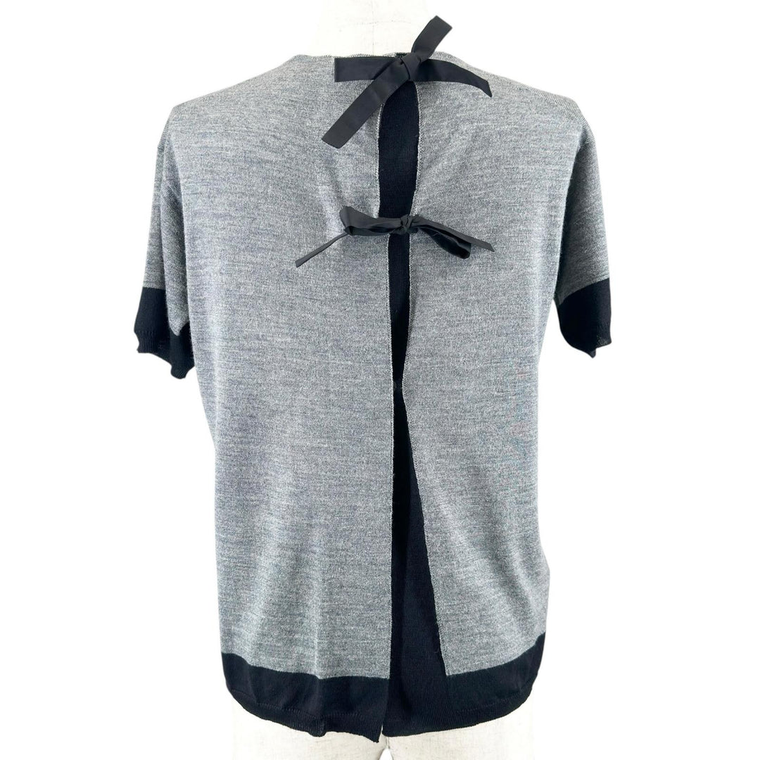 Excellent PRADA Short sleeve knit Back ribbon gray wool Women 38
