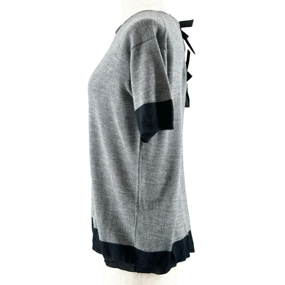 Excellent PRADA Short sleeve knit Back ribbon gray wool Women 38