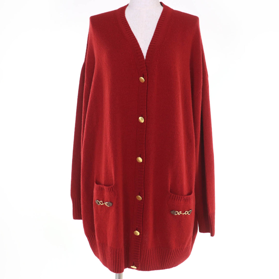 Pristine GUCCI cardigan Oversized Horsebit Metal Knit Red cashmere S 749064