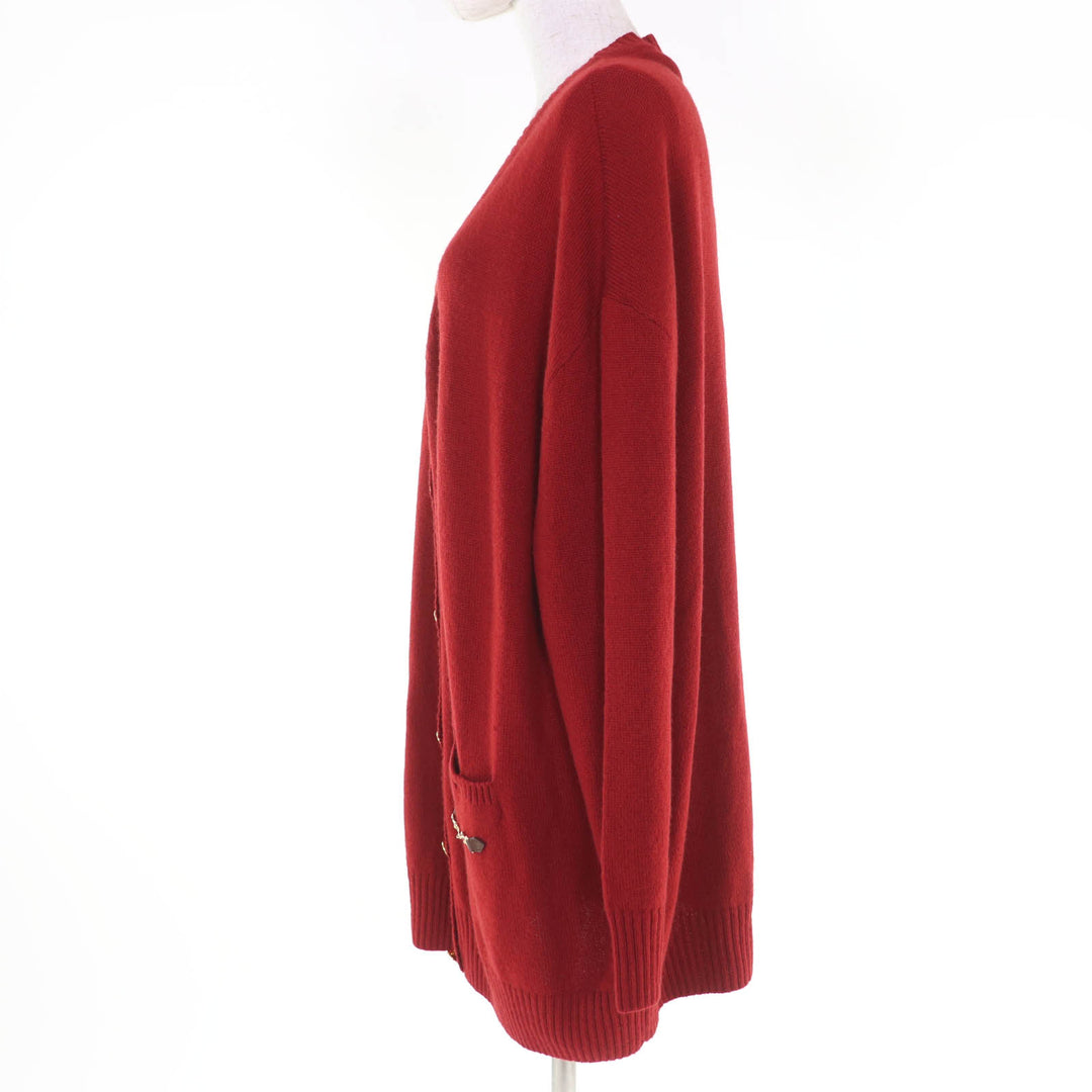 Pristine GUCCI cardigan Oversized Horsebit Metal Knit Red cashmere S 749064