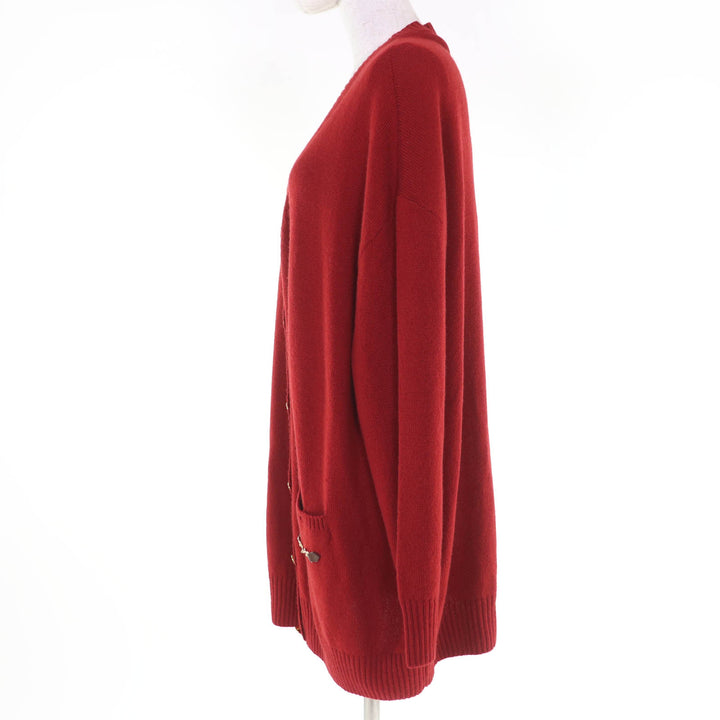 Pristine GUCCI cardigan Oversized Horsebit Metal Knit Red cashmere S 749064