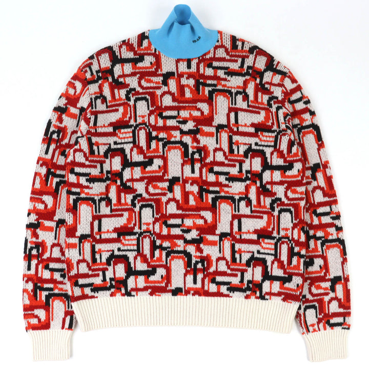 Excellent PRADA Mock neck all-over print high neck knit 48 UMR536 S222 1113