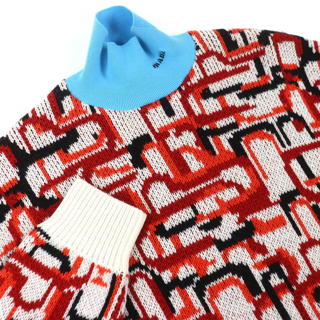 Excellent PRADA Mock neck all-over print high neck knit 48 UMR536 S222 1113