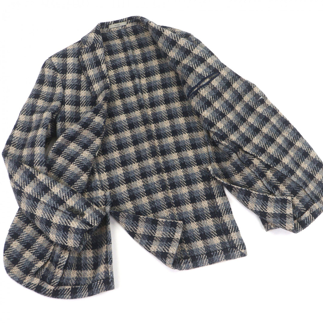 Excellent BOGLIOLI tailored jacket DOVER Check Pattern Navy wool mens 42