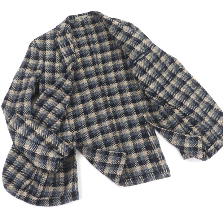 Excellent BOGLIOLI tailored jacket DOVER Check Pattern Navy wool mens 42