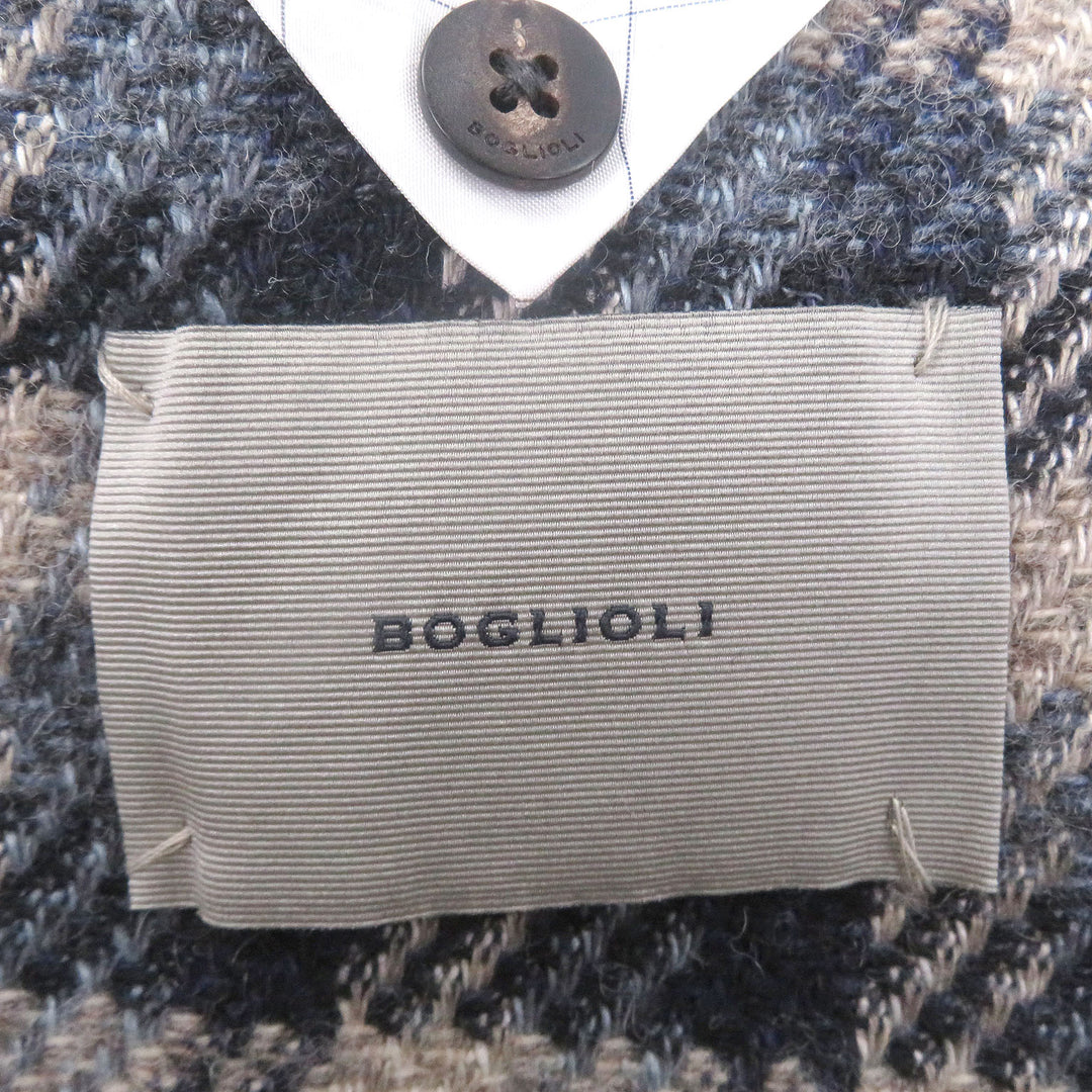 Excellent BOGLIOLI tailored jacket DOVER Check Pattern Navy wool mens 42