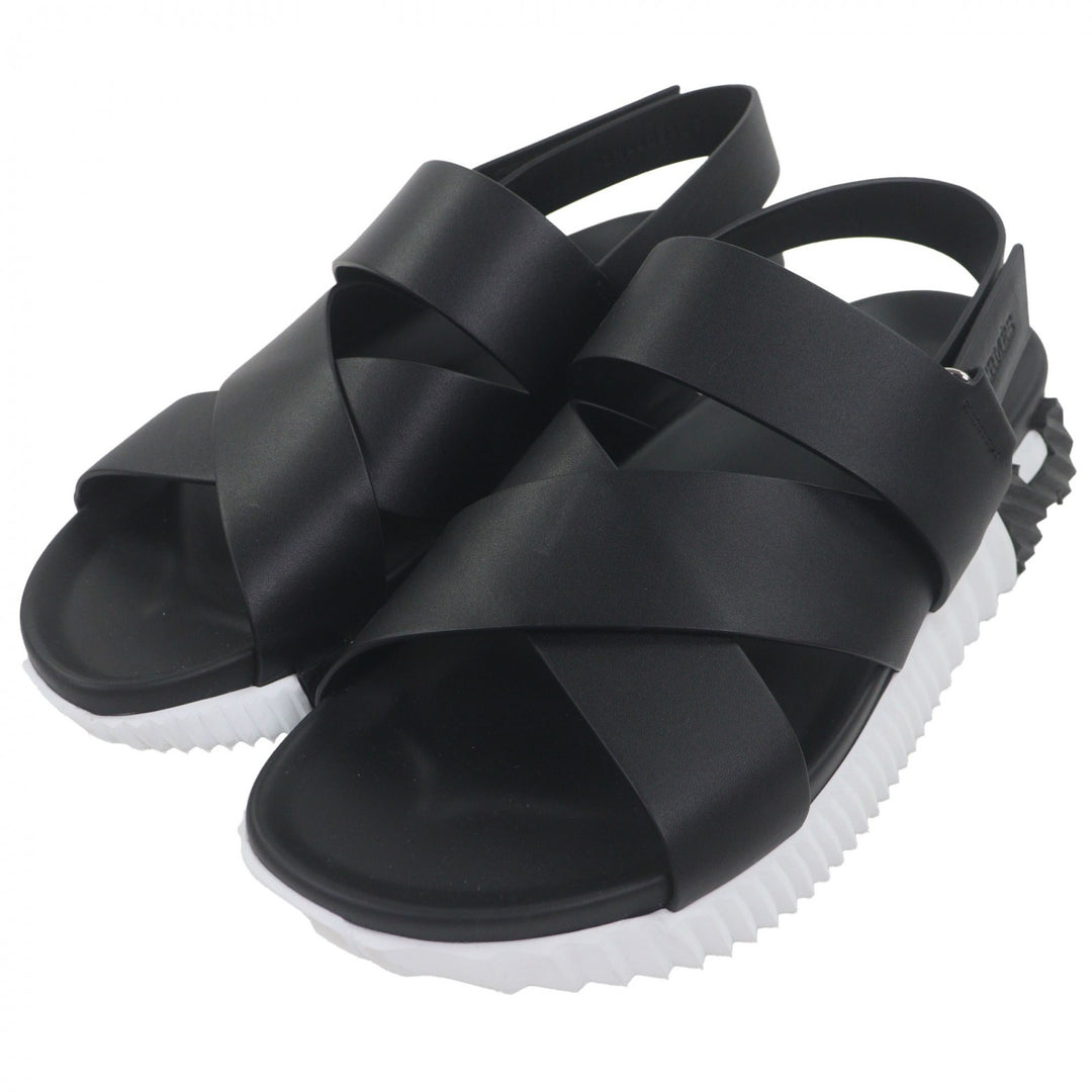 Great HERMES Sandals Electric Logo-engraved strap black leather mens 44