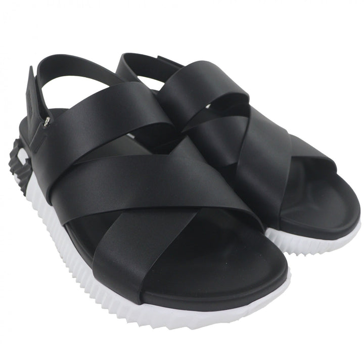 Great HERMES Sandals Electric Logo-engraved strap black leather mens 44