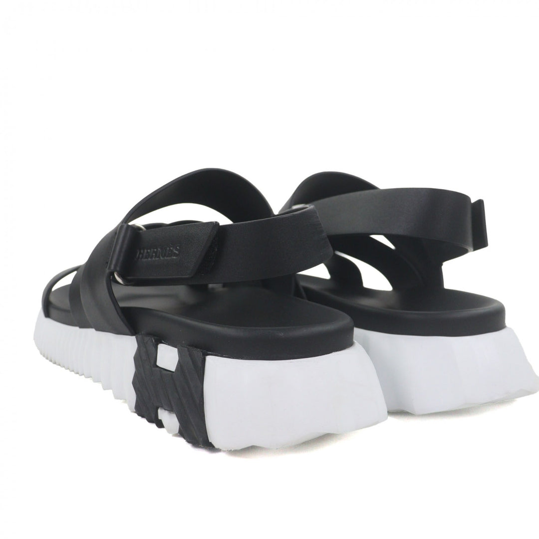 Great HERMES Sandals Electric Logo-engraved strap black leather mens 44