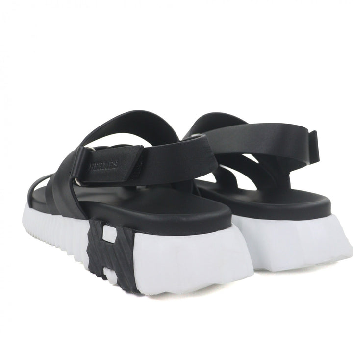 Great HERMES Sandals Electric Logo-engraved strap black leather mens 44