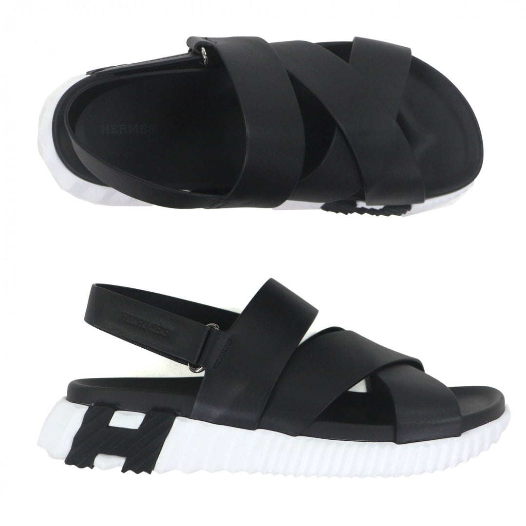 Great HERMES Sandals Electric Logo-engraved strap black leather mens 44