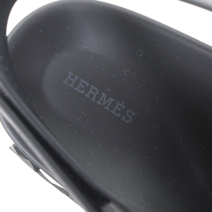 Great HERMES Sandals Electric Logo-engraved strap black leather mens 44