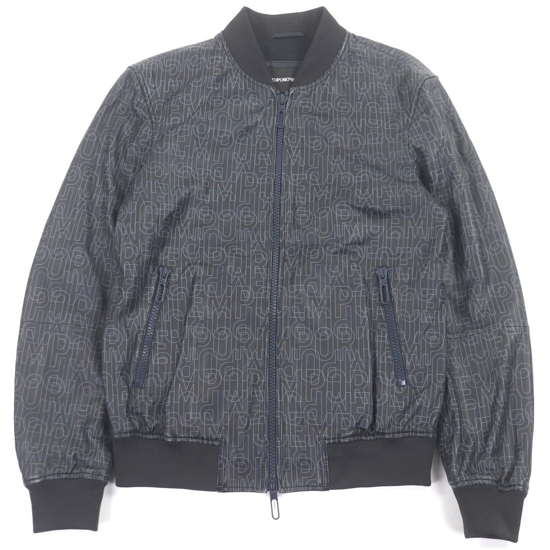 Great EMPORIO ARMANI leather jacket Black tag logo print blouson jacket