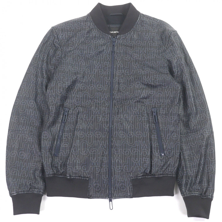 Great EMPORIO ARMANI leather jacket Black tag logo print blouson jacket
