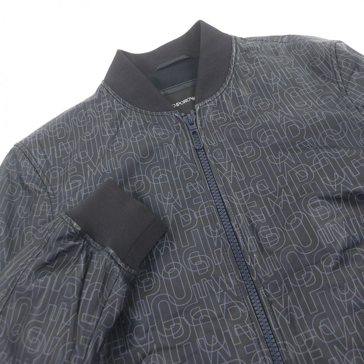 Great EMPORIO ARMANI leather jacket Black tag logo print blouson jacket