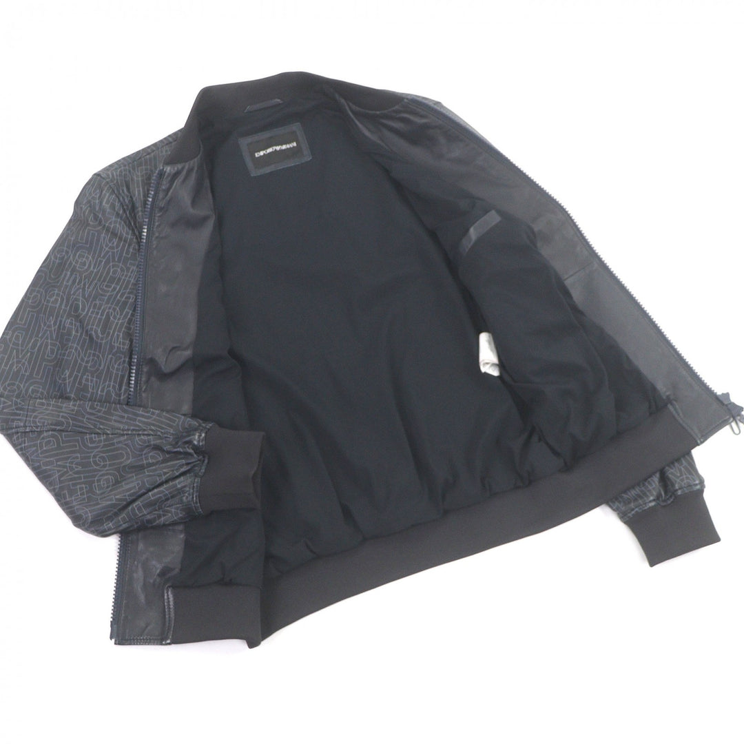 Great EMPORIO ARMANI leather jacket Black tag logo print blouson jacket