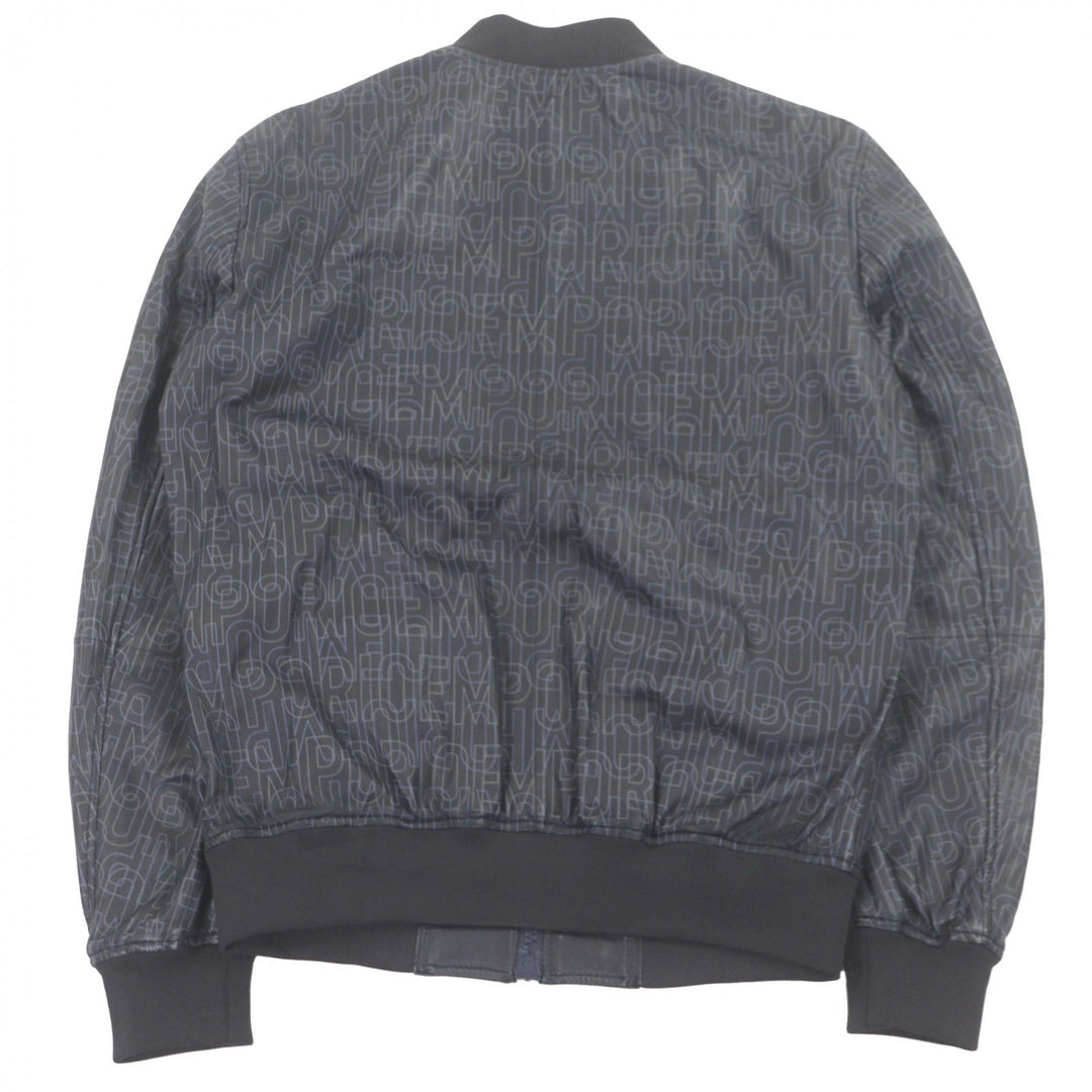 Great EMPORIO ARMANI leather jacket Black tag logo print blouson jacket