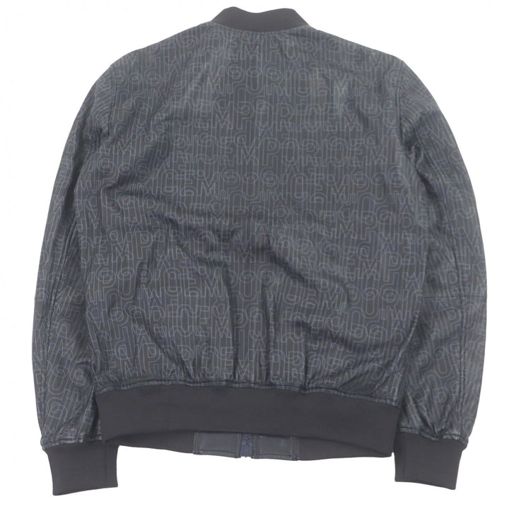 Great EMPORIO ARMANI leather jacket Black tag logo print blouson jacket