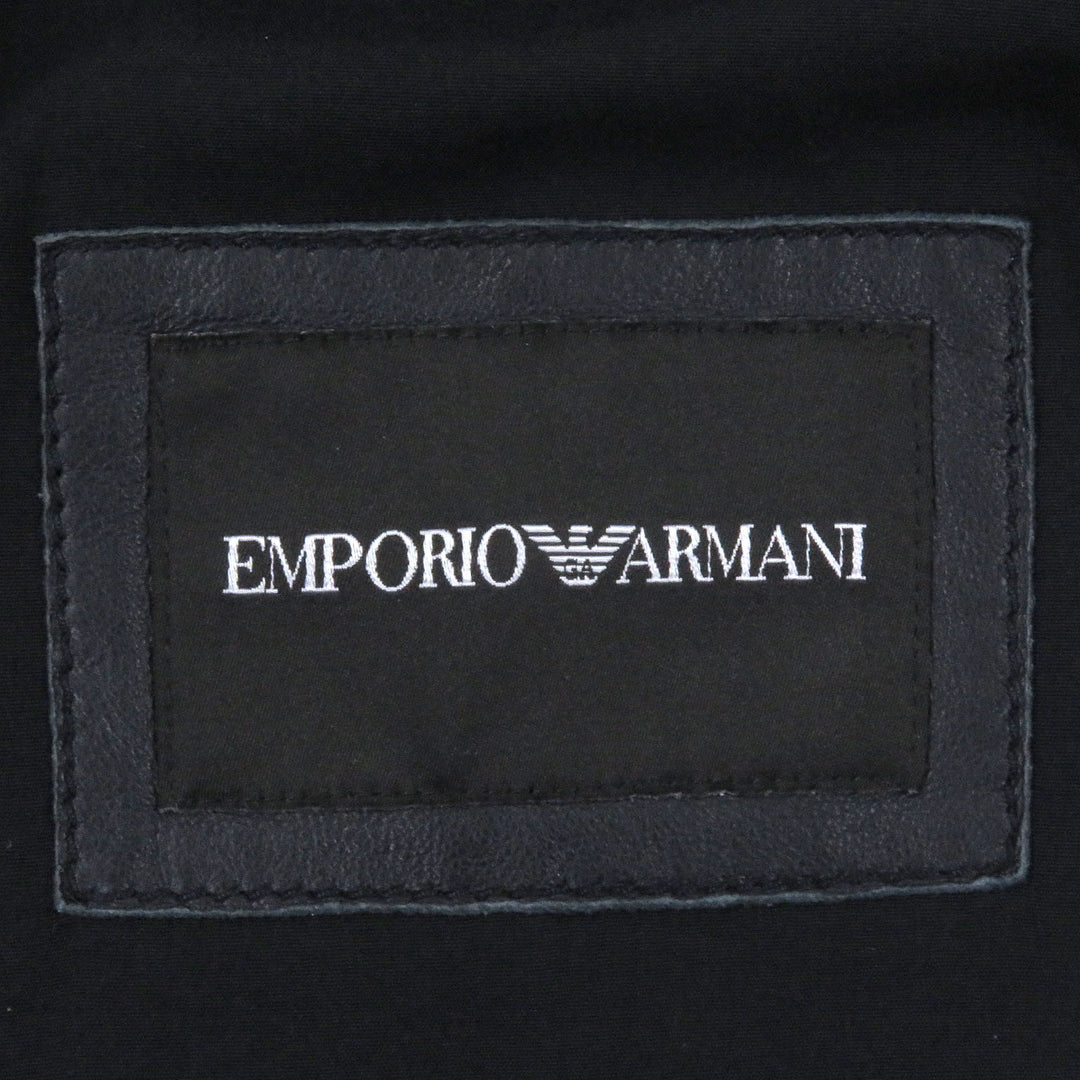 Great EMPORIO ARMANI leather jacket Black tag logo print blouson jacket
