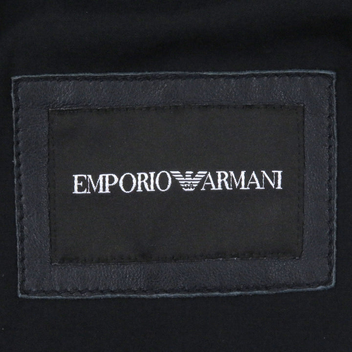 Great EMPORIO ARMANI leather jacket Black tag logo print blouson jacket