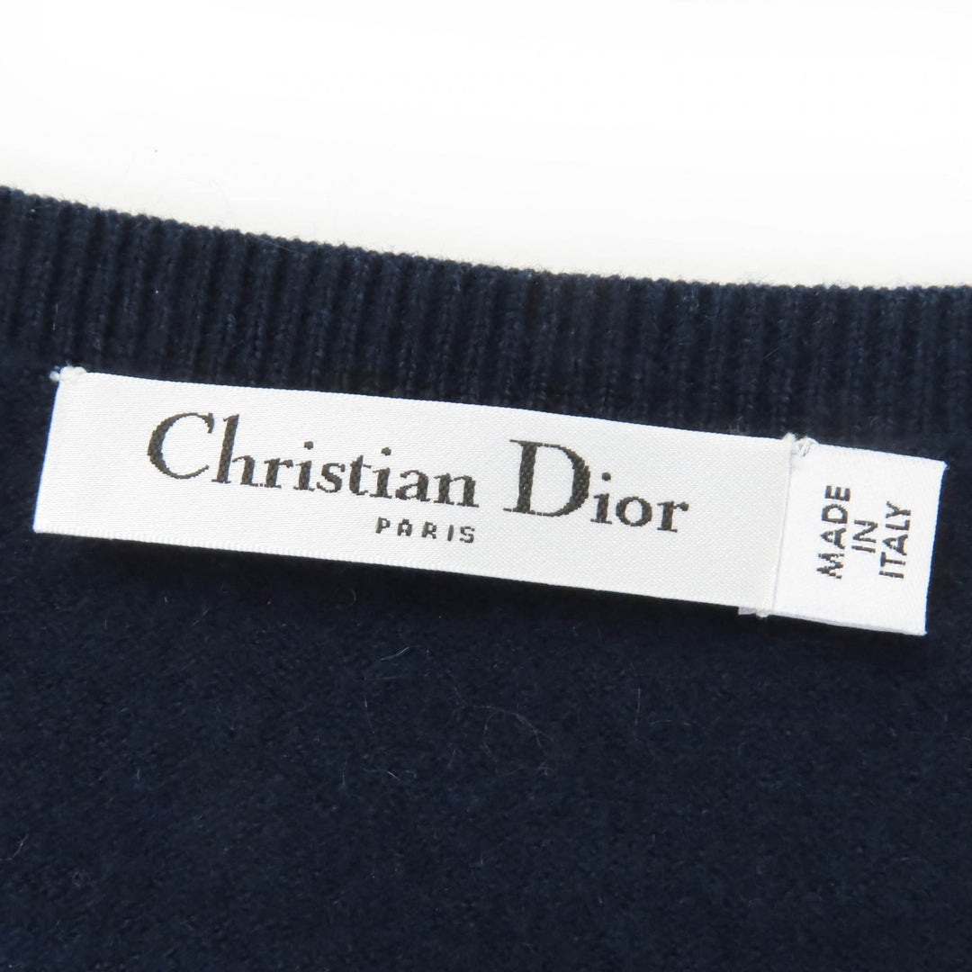 Great Christian Dior cardigan Beaded long-sleeved knit Navy cashmere 40