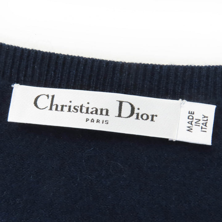 Great Christian Dior cardigan Beaded long-sleeved knit Navy cashmere 40