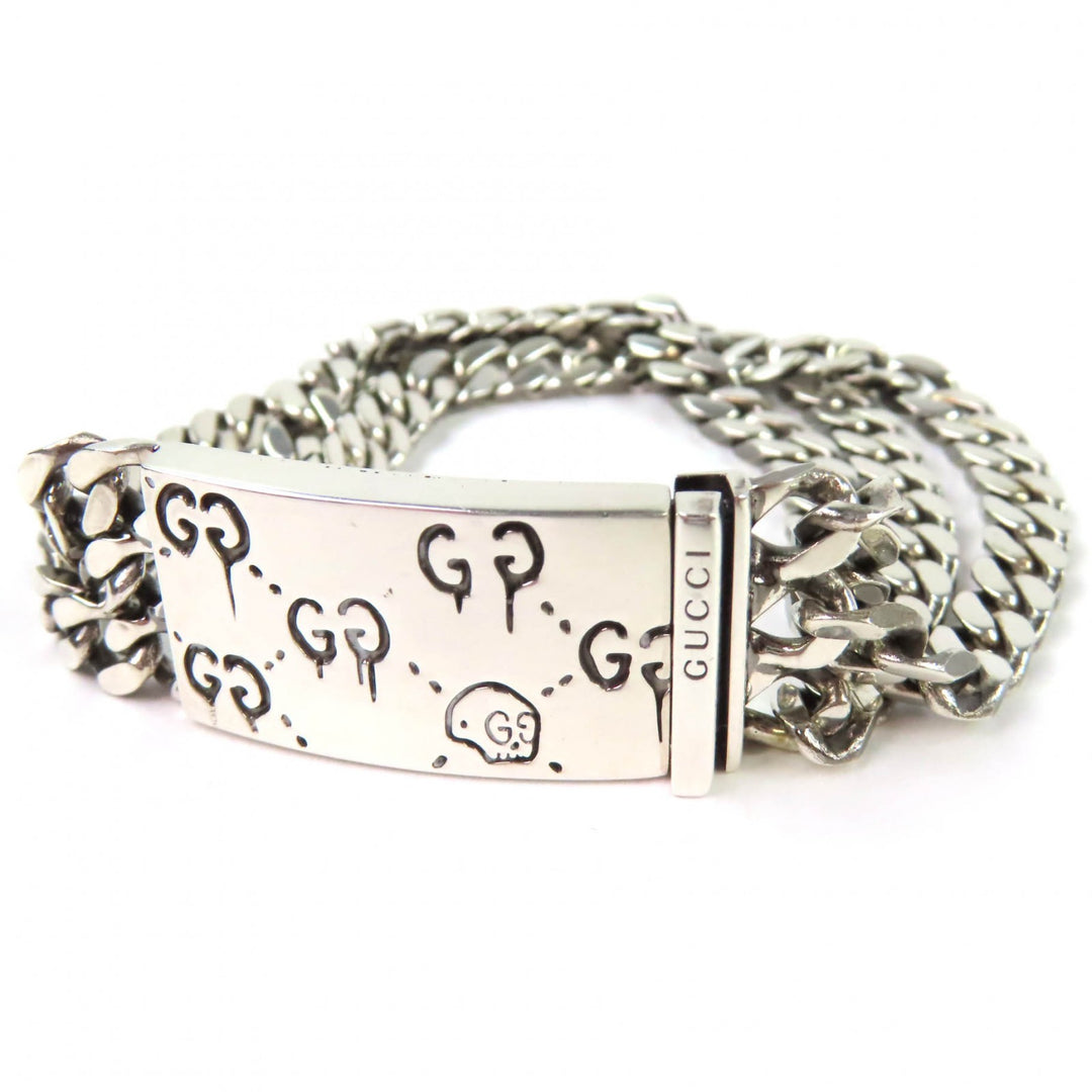 Great GUCCI bracelet ghost Skull GGPattern Triple Chain Silver SV925 Women