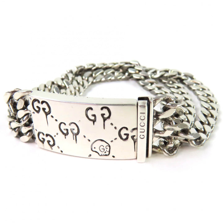 Great GUCCI bracelet ghost Skull GGPattern Triple Chain Silver SV925 Women